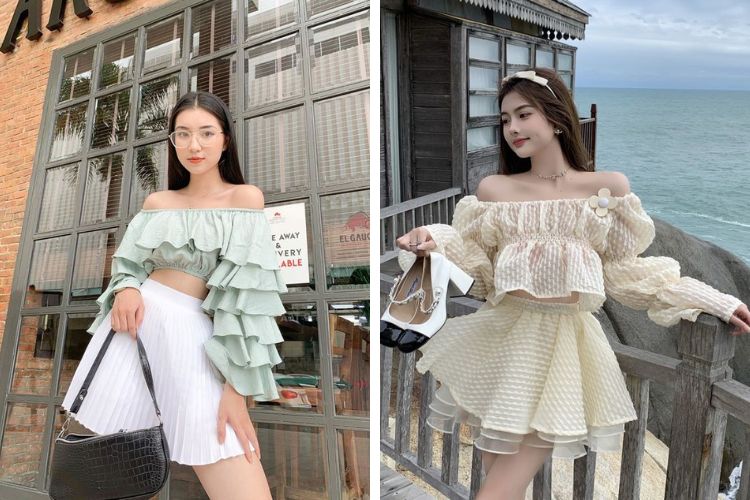 chân váy xếp ly ngắn mặc với áo gì